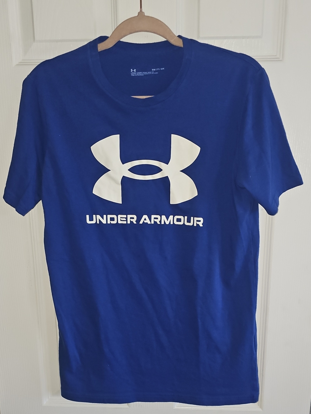 Under Armour Men's Short Sleeve Crew Tee in Blue with White Logo Size S